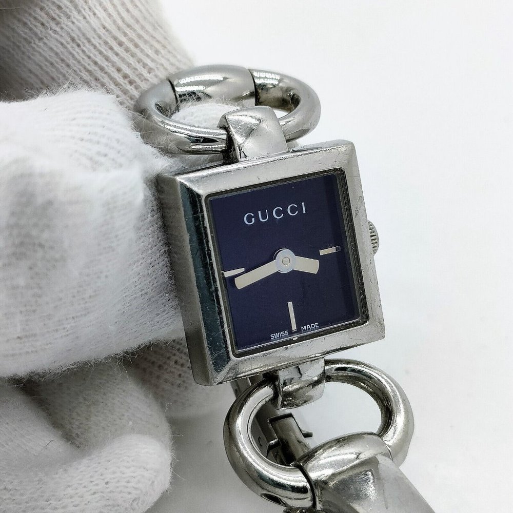 EUC GUCCI Horsebit Silver Bangle 120 Bangle Watch 18mm Women's Black X Silver - Picture 4 of 14